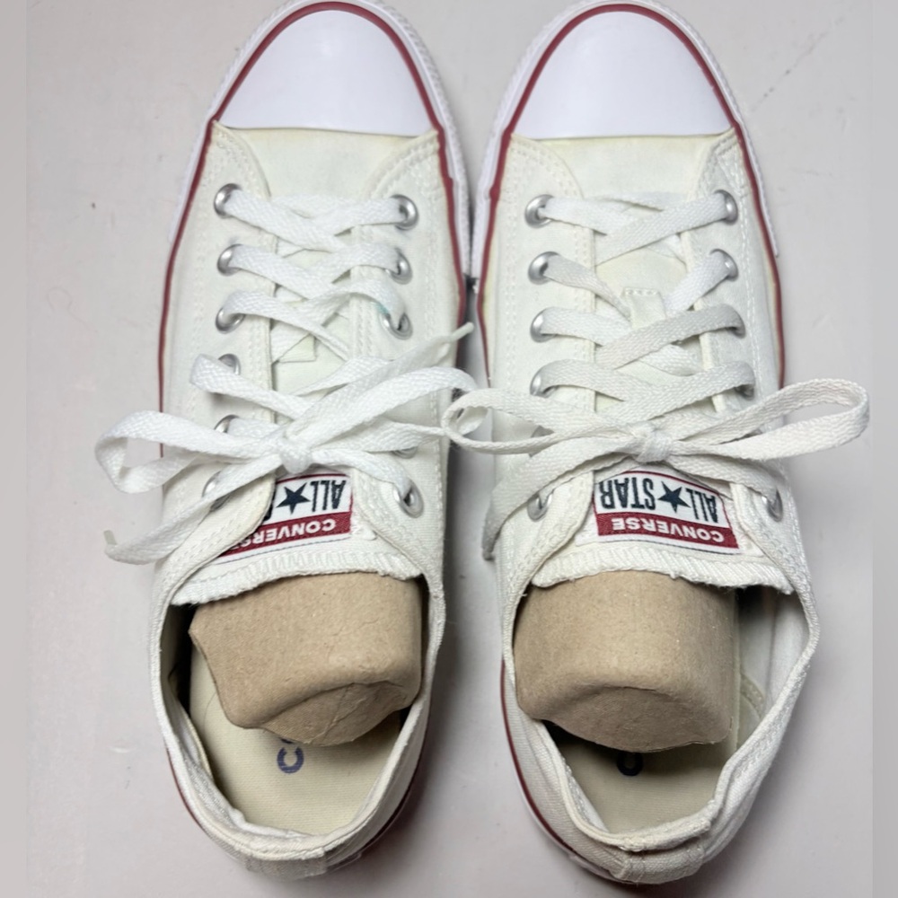 Converse White Low Top Sneakers with Red Trim